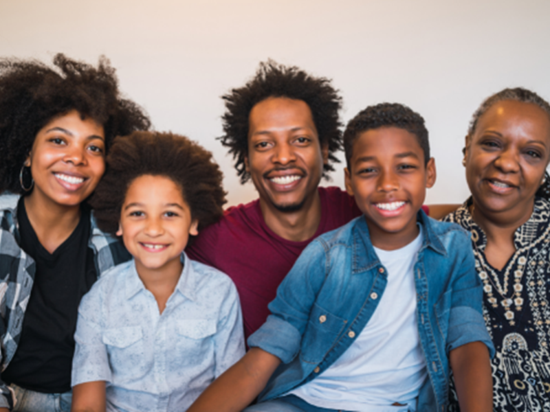 smiling family of five